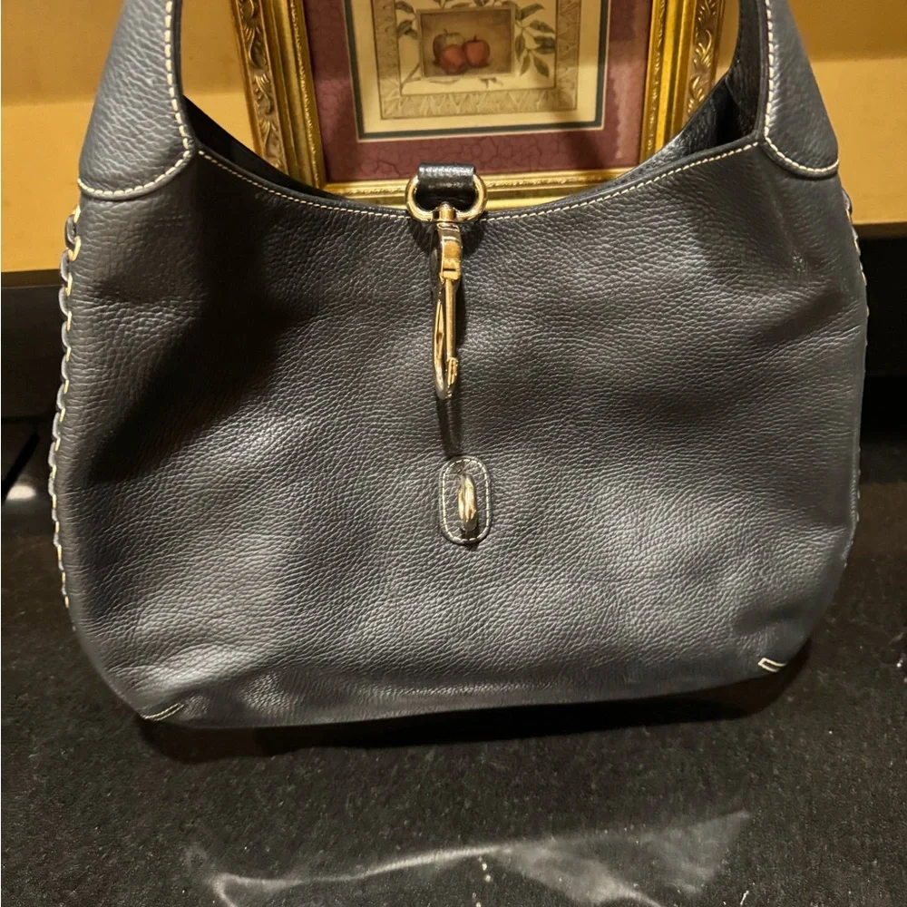 Dooney & Bourke Black Pebbled Leather Hobo with Silver Hardware